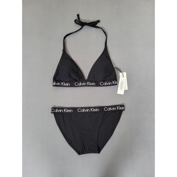 Calvin Klein Women's Low Waisted Elastic Logo Triangle Bikini Set XL - Picture 1 of 8